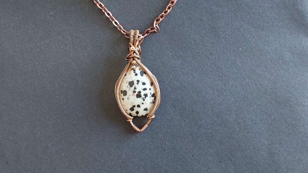 Copper wire wrapped Mookaite pendant and chain