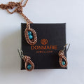 Handmade wire weave antiqued copper Neon apatite Jewellery set.