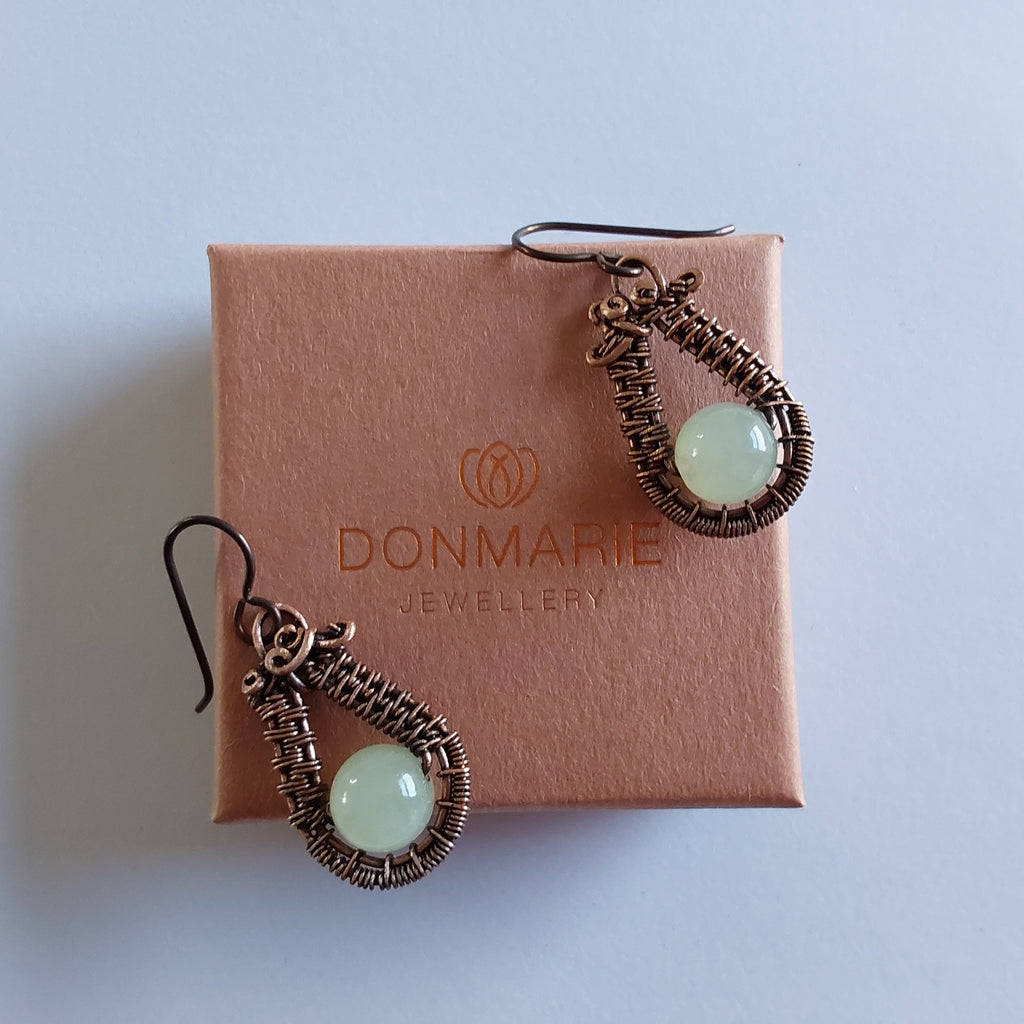 New Jade wire weave dangly earrings.