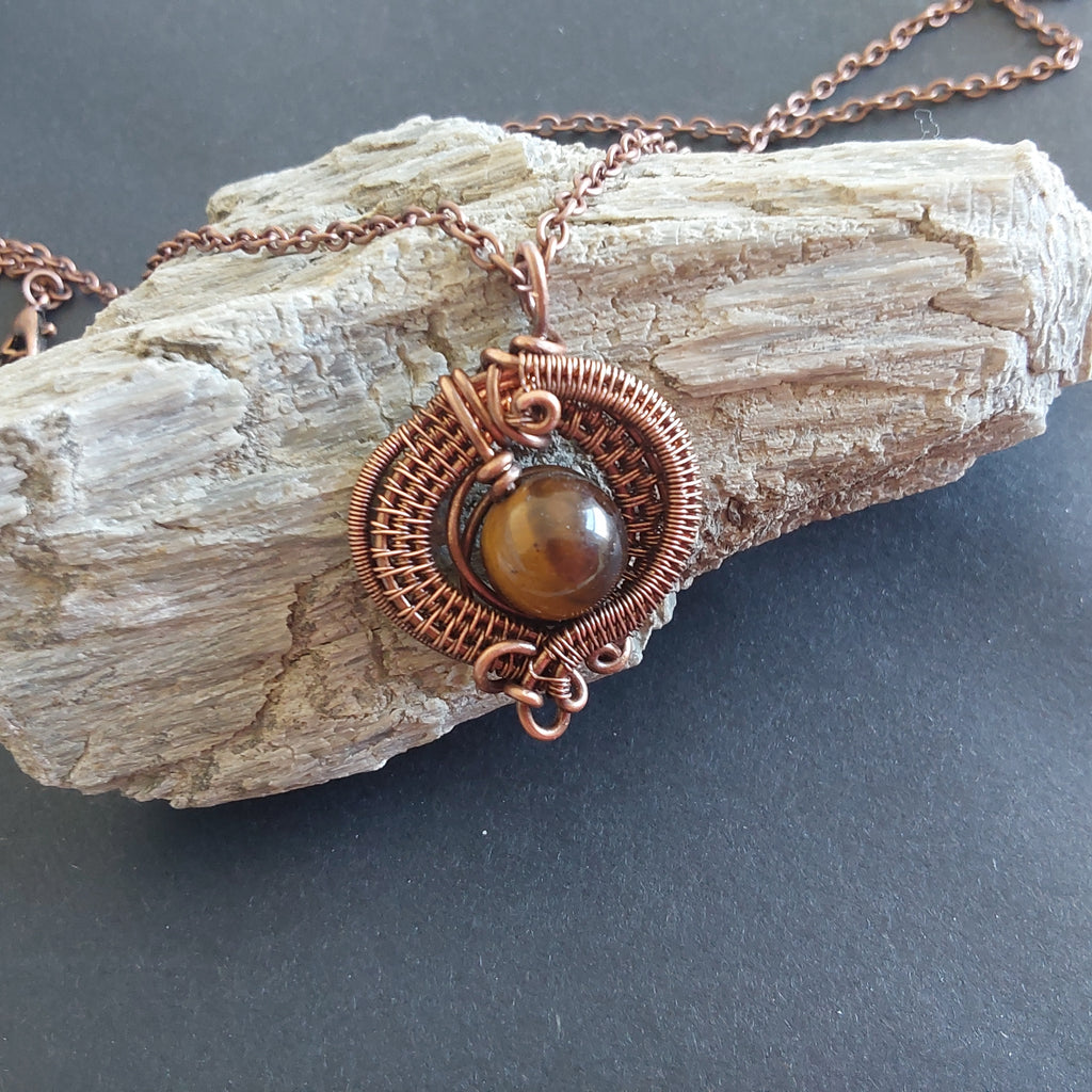 Wire weave Tigers Eye pendant