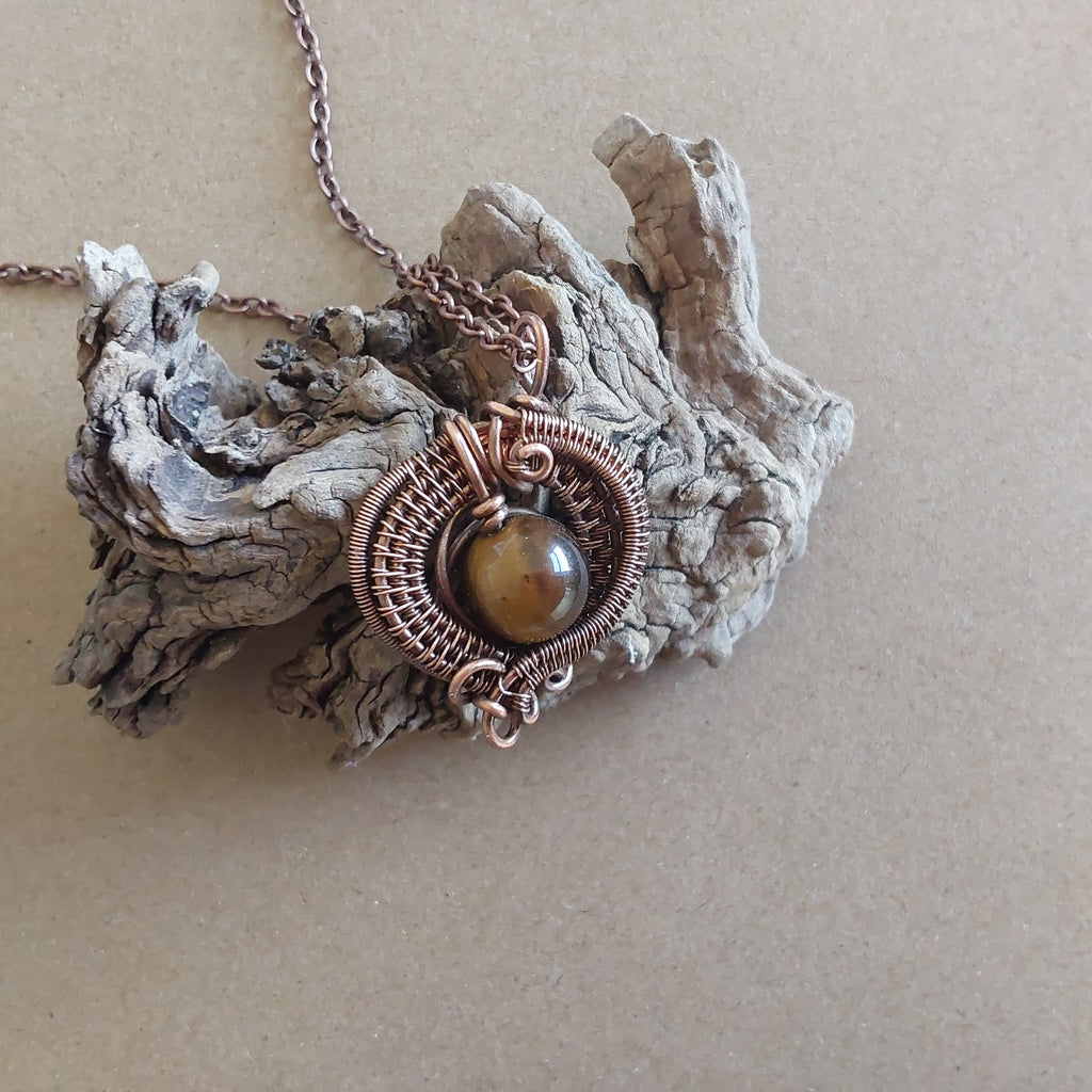 Wire weave Tigers Eye pendant