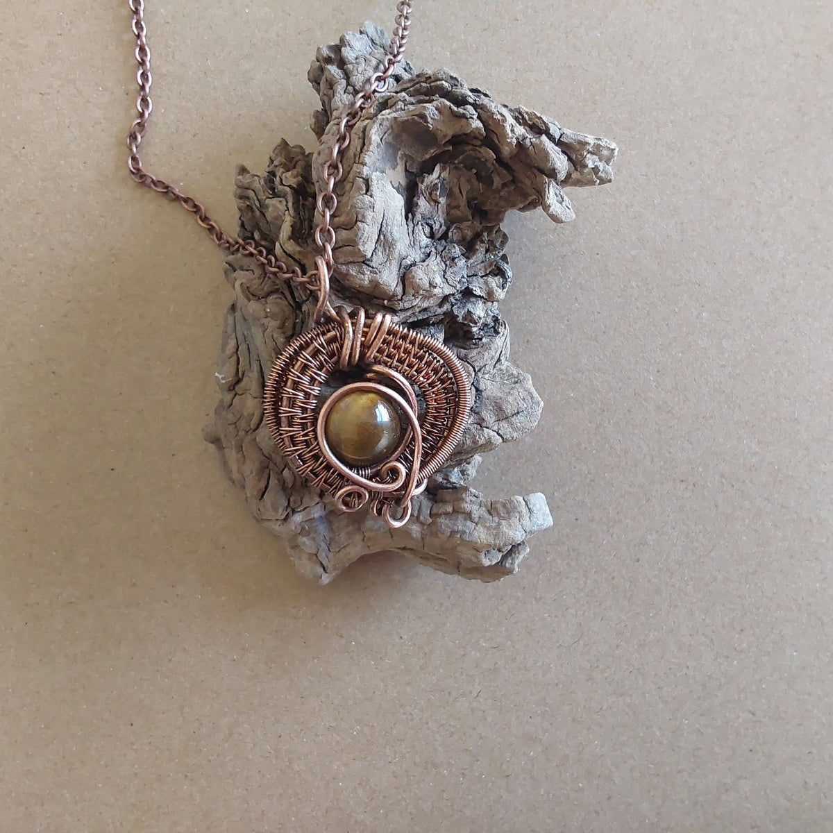 Wire weave Tigers Eye pendant