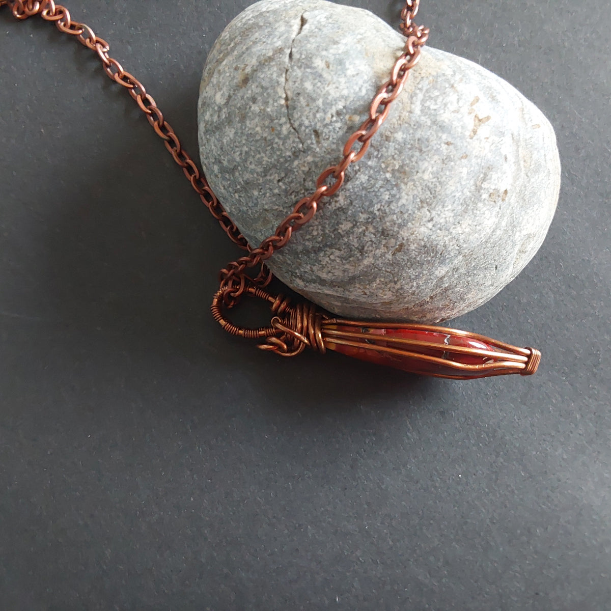 Wire wrapped Mookaite pendant and chain